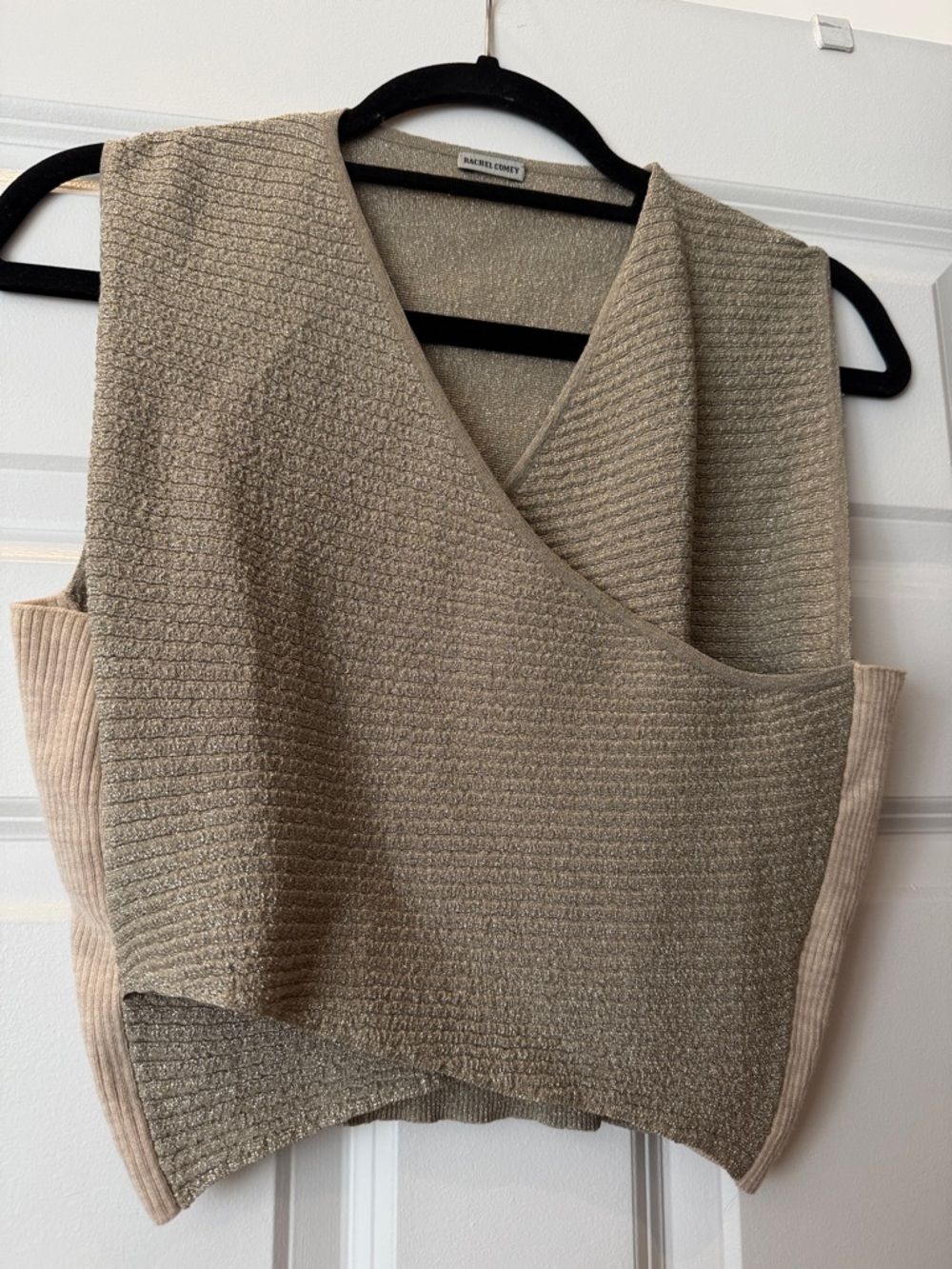 Rachel Comey Sparkly Knit Wrap-Front Sweater Vest in Beige